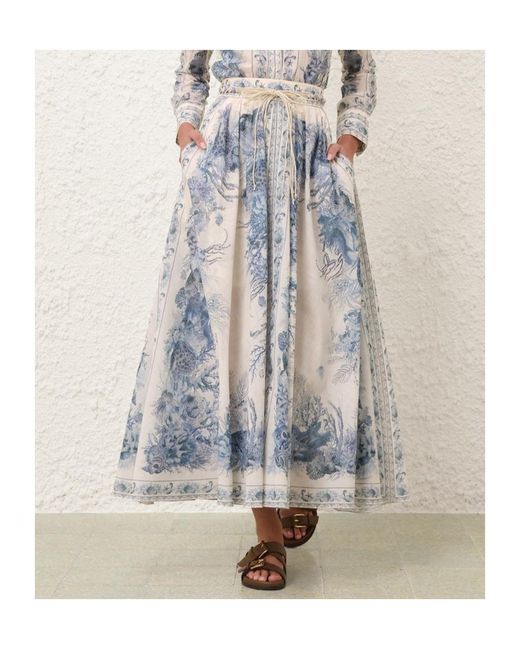 Zimmermann Blue Wanderlust A-Line Maxi Skirt