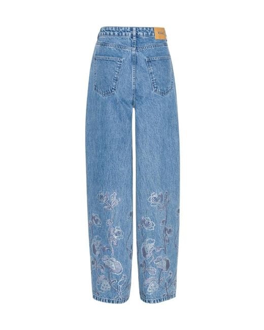 ROTATE BIRGER CHRISTENSEN Blue Rhinestoned Wide-Leg Jeans