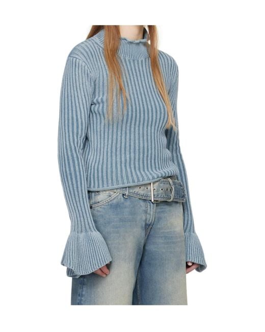 Acne Blue Ruffled Sleeved Jumper