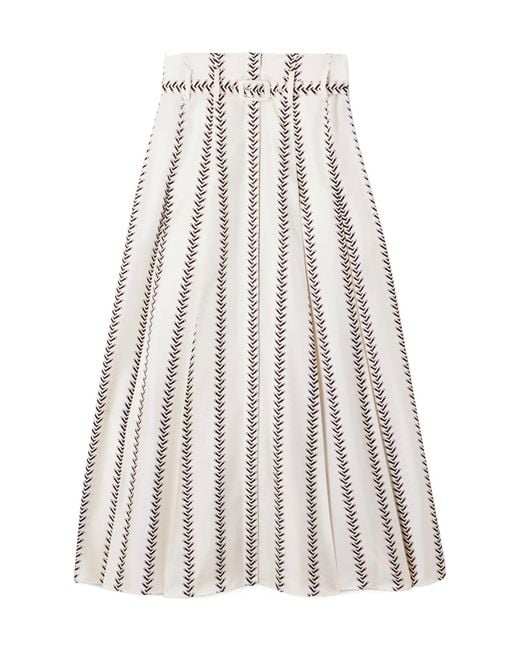 Gabriela Hearst White Dugald Belted Pleated Printed Silk Midi Skirt