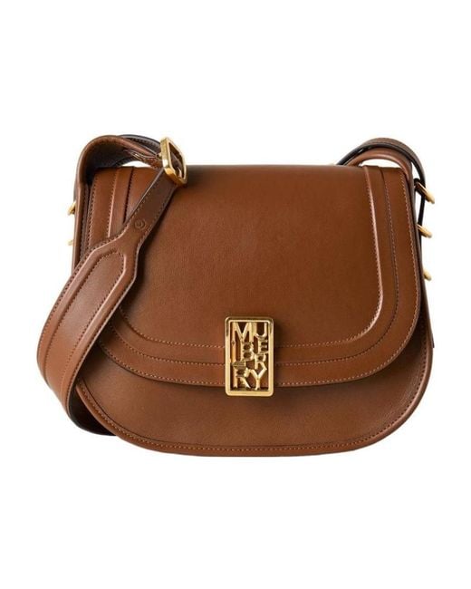Mulberry Brown Logo-Plaque Leather Satchel Bag