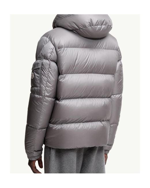 Moncler Gray Logo Patch Hooded Puffer Jacket for men