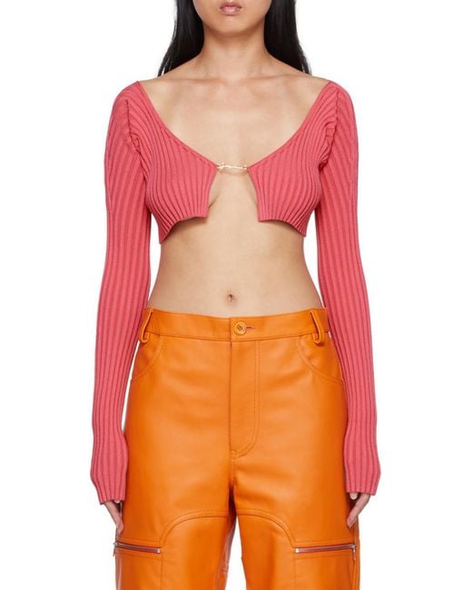 Jacquemus Red Pral Ribbed Cropped Cardigan