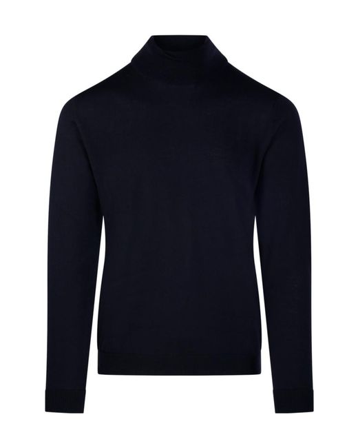 Roberto Collina Blue Mock-Neck Merino Sweater for men