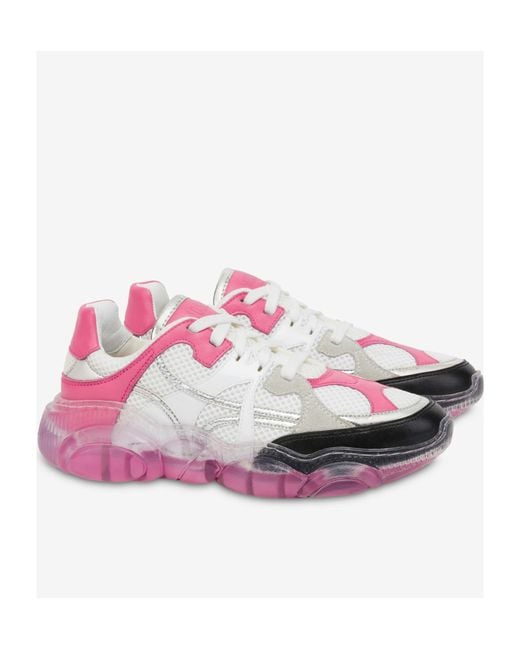 Moschino Pink Transparent-Sole Mesh Sneakers