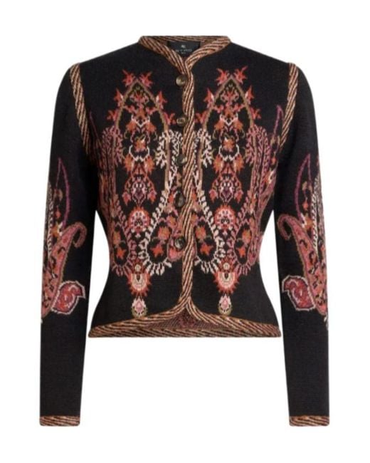 Etro Black Wool-Blend Jacquard Cropped Cardigan With Paisley Motif