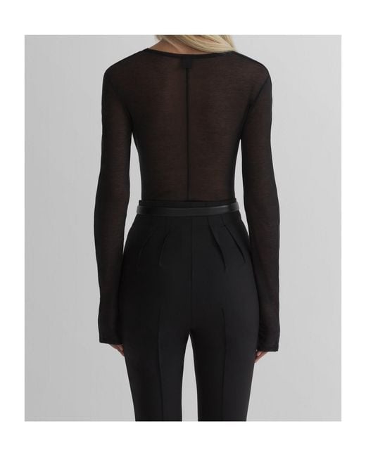 Mugler Black Long-Sleeved Sheer Top