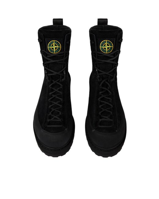 Stone Island Black Compass Patch Hiking Boots for men