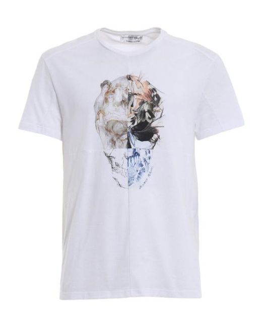 McQueen White Skull Patchwork Print T-Shirt for men