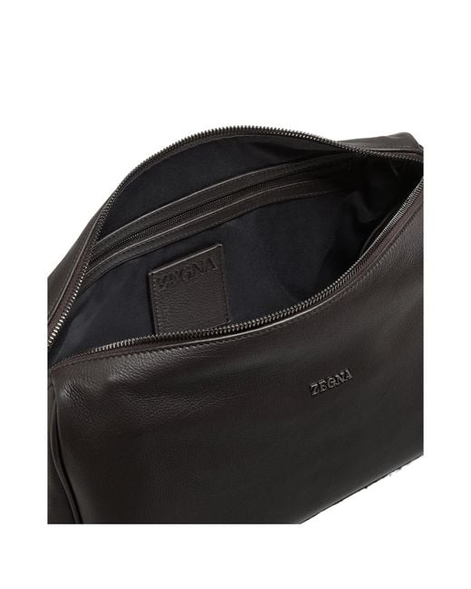 Zegna Black Leather Shoulder Bag for men