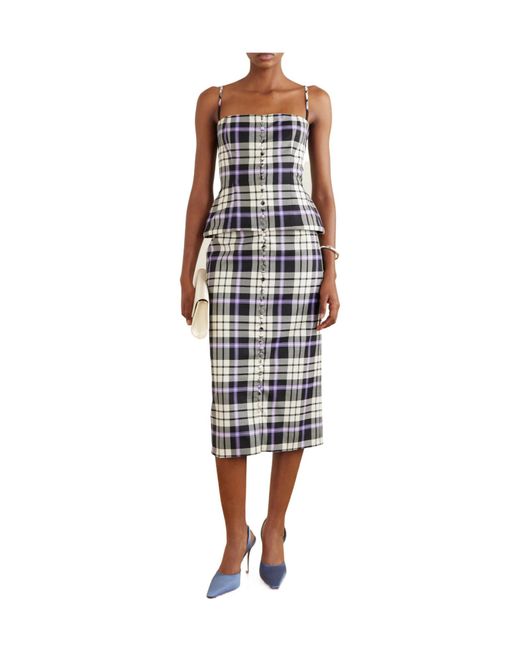 Carolina Herrera White Checked Wool-Blend Midi Dress