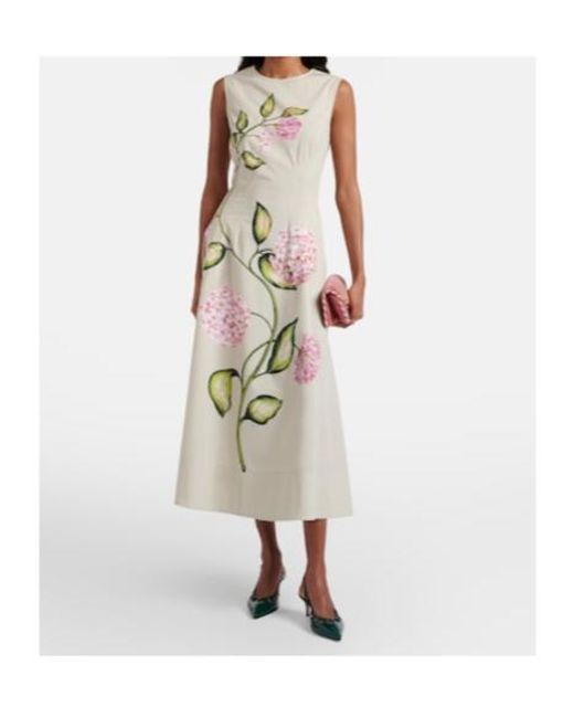 Oscar de la Renta Metallic Porcelain Cotton-Blend Poplin Midi Dress