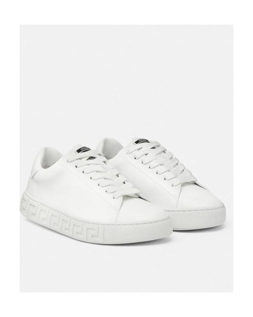 Versace White Greca-Embossed Lace-Up Sneakers