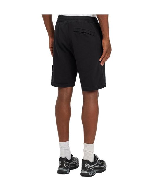 Stone Island Black Solid Colour Logo Cotton Shorts for men