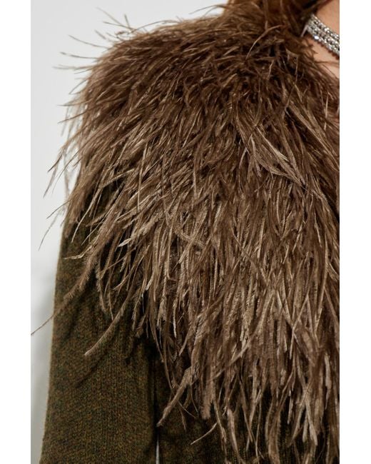 Blumarine Green Feather-Embellished Wool Cardigan