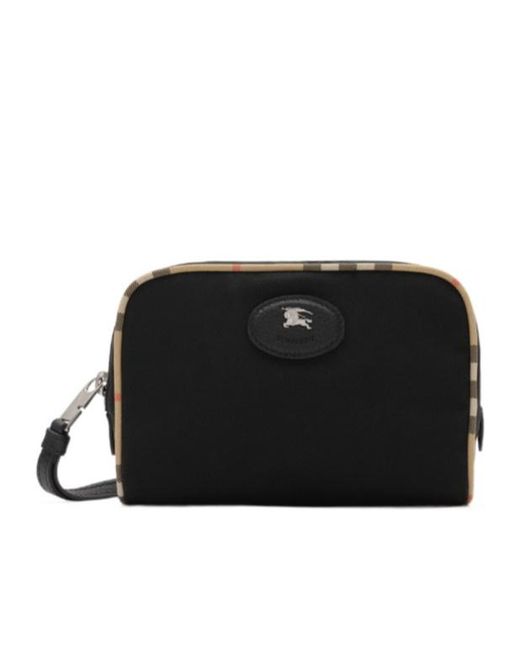 Burberry Black Small Check Trim Travel Pouch for men