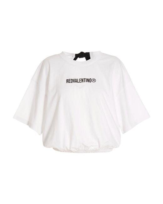 RED Valentino White Logo T-Shirt With Round Neck