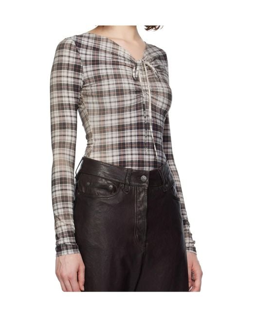 Acne Black Check Patterned Ruched Top