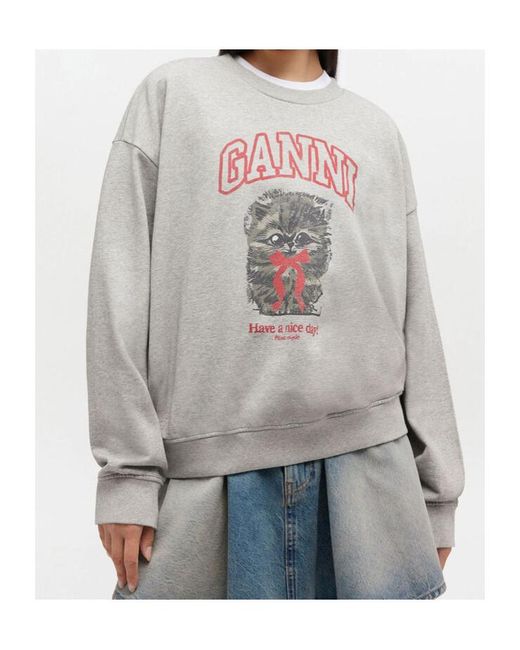 Ganni White Kitty Sweatshirt