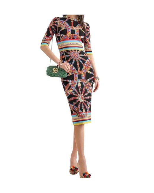 Dolce & Gabbana Red Carretto Printed Midi Dress