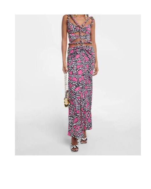 Area Purple Printed Cut-Out Silk Midi Dress
