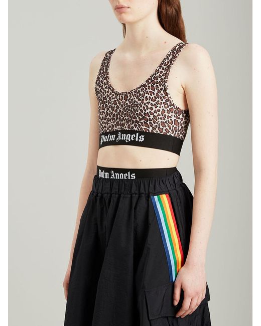 Palm Angels Gray Leopard Print Sports Bra