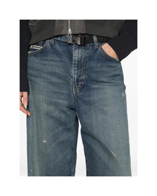 Sacai Blue Distressed Wide-Leg Jeans for men