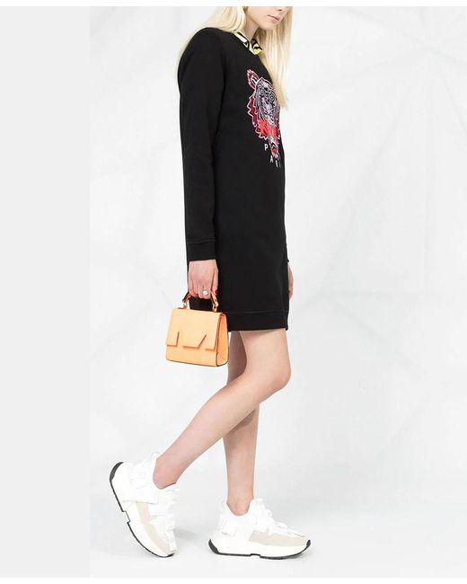 KENZO Black Logo Embroidered Mini Dress