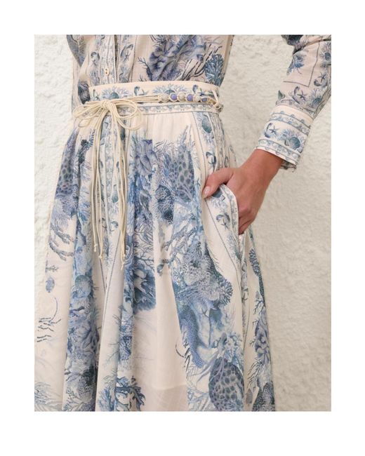 Zimmermann Blue Wanderlust A-Line Maxi Skirt