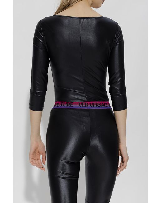 Versace Jeans Black Logo-Patch Long-Sleeve Bodysuit