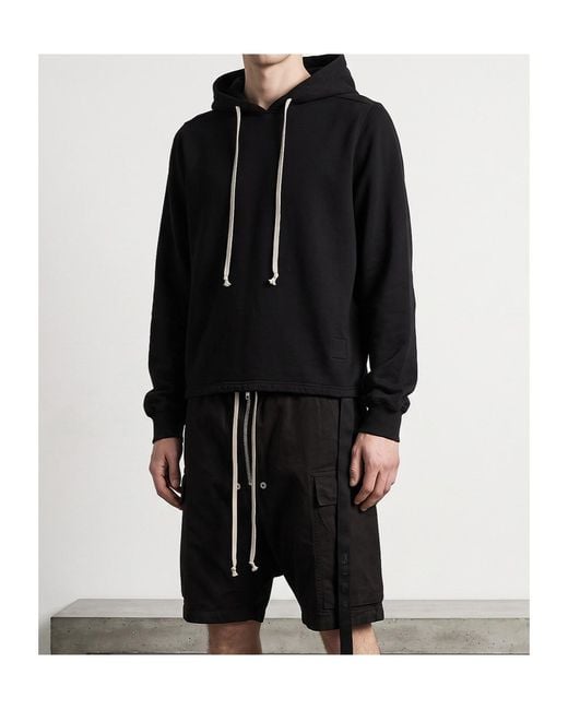 Rick Owens Black Asymmetrical Stitching Hoodie for men