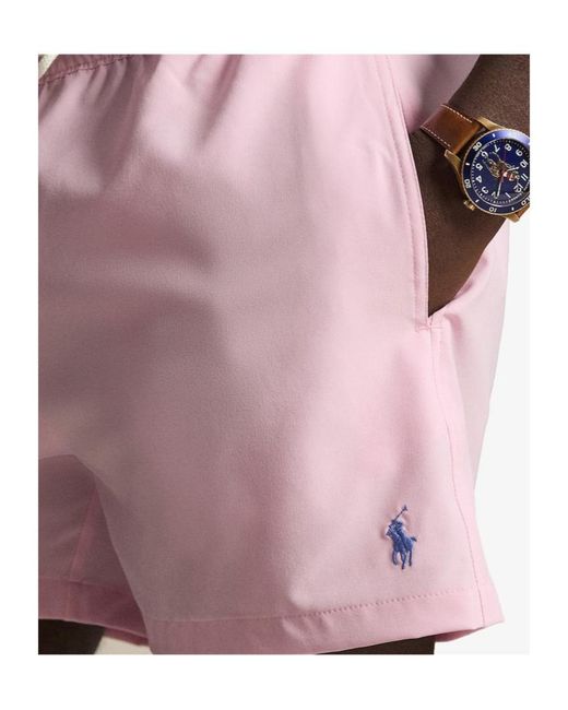 Polo Ralph Lauren Pink Logo Embroidered Drawstring Swim Bottoms for men