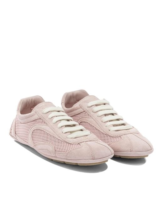 Prada Pink Logo Detailed Low-Top Sneakers