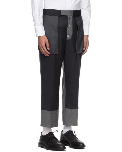 Thom Browne Gray Deconstructed-Design Twill Straight-Leg Trousers for men