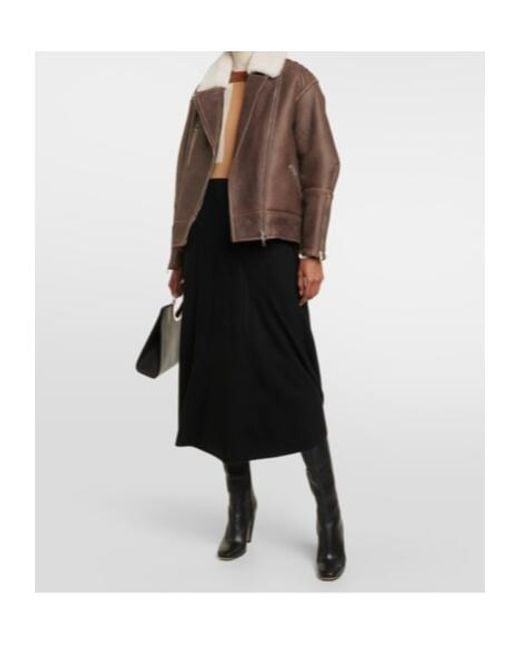 Blancha Brown Shearling-Trimmed Leather Jacket