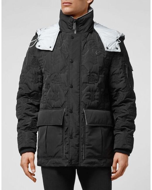 Philipp Plein Black Hooded Logo Embroidered Cotton Suit for men