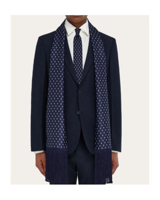 Ferragamo Blue Micro Gancini Print Silk Scarf for men