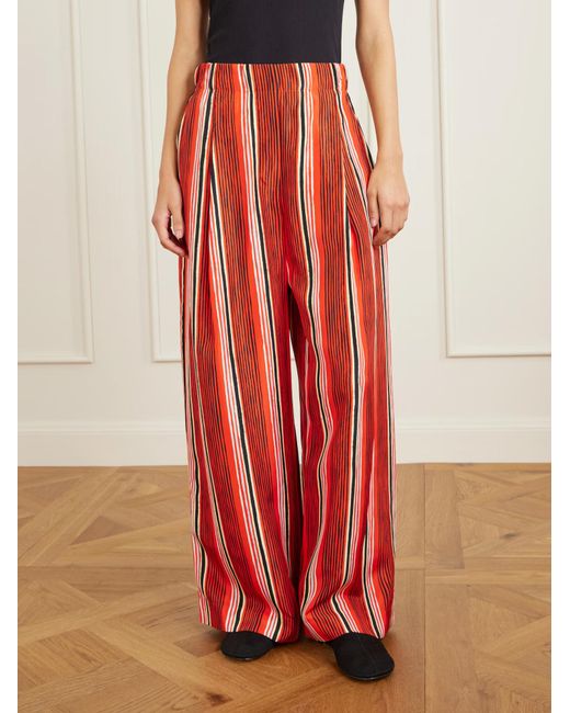 Proenza Schouler Red Amira Striped Silk-Habotai Wide-Leg Pants