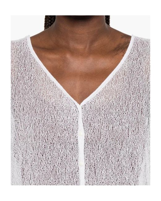Roberto Collina White V-Neck Open-Knit Cardigan