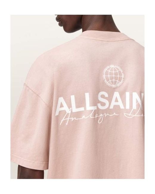 AllSaints Pink Emblem Short Sleeve Cotton T-Shirt for men