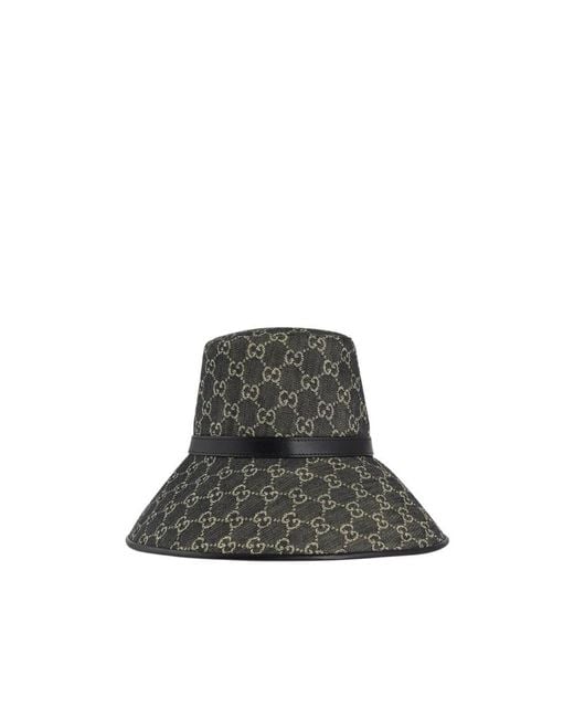 Gucci Gray Monogram-Pattern Wide-Brim Hat