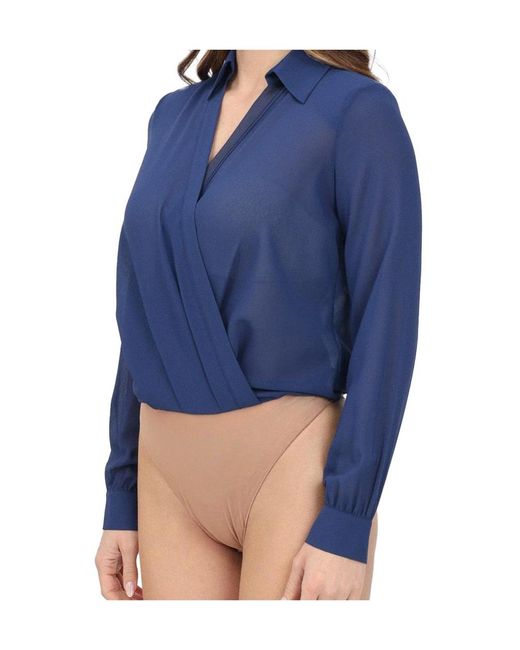 Elisabetta Franchi Blue Cufflink Bodysuit-Style Blouse