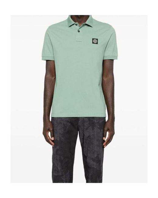 Stone Island Green Piqué-Weave Polo Shirt for men