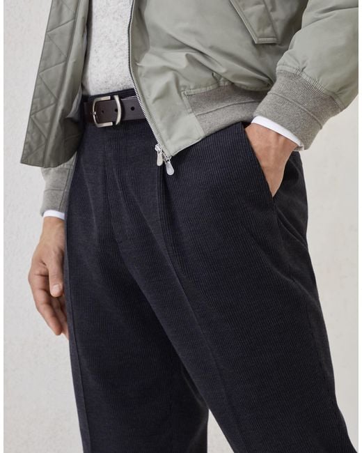 Brunello Cucinelli Gray Pleated Tapered Trousers for men