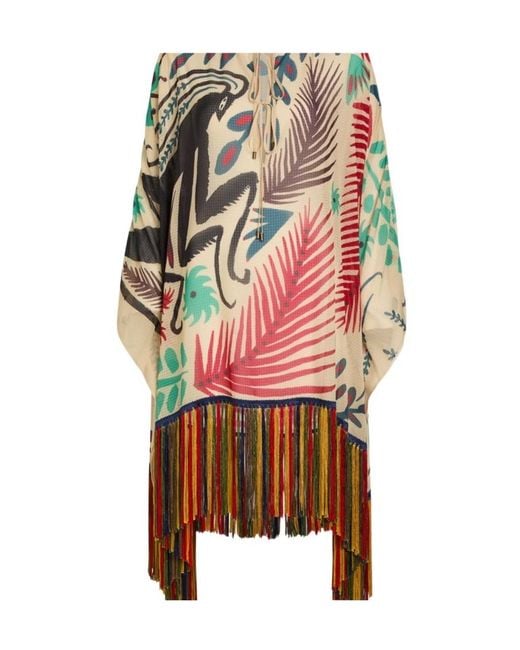 Etro Multicolor Printed Fringed Sheer Seersucker Cover-Up