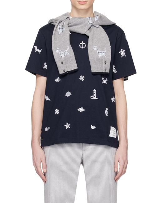 Thom Browne Blue Jersey Nautical Short Sleeve T-Shirt for men