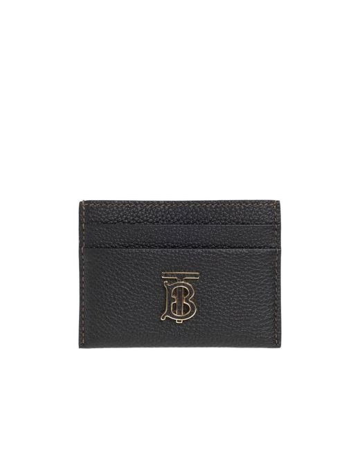Burberry Black Logo Plaque Pebbled Card Holder