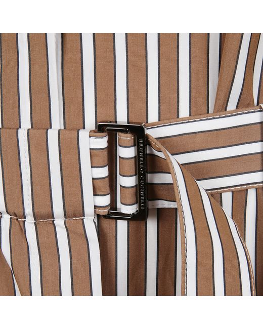 Brunello Cucinelli Brown Belted Striped Dress