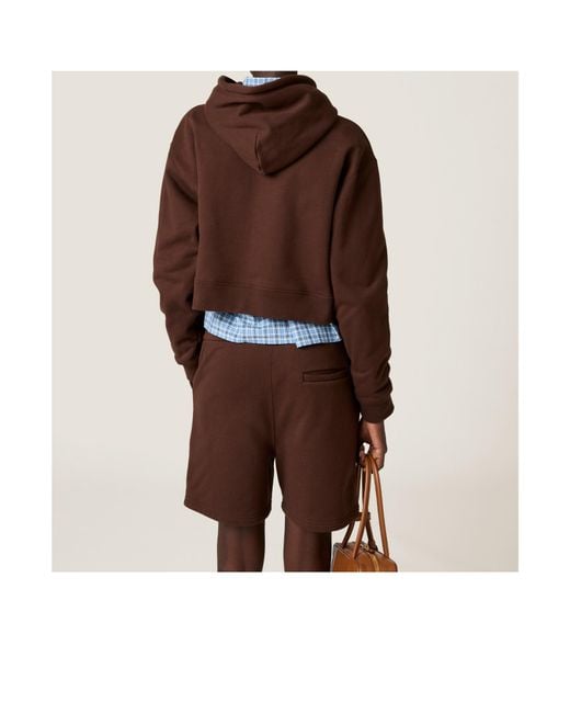 Miu Miu Brown Drawstring Cropped Hoodie