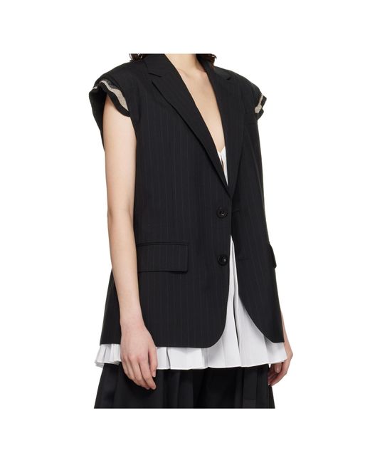 Sacai Black Chalk Stripe Vest